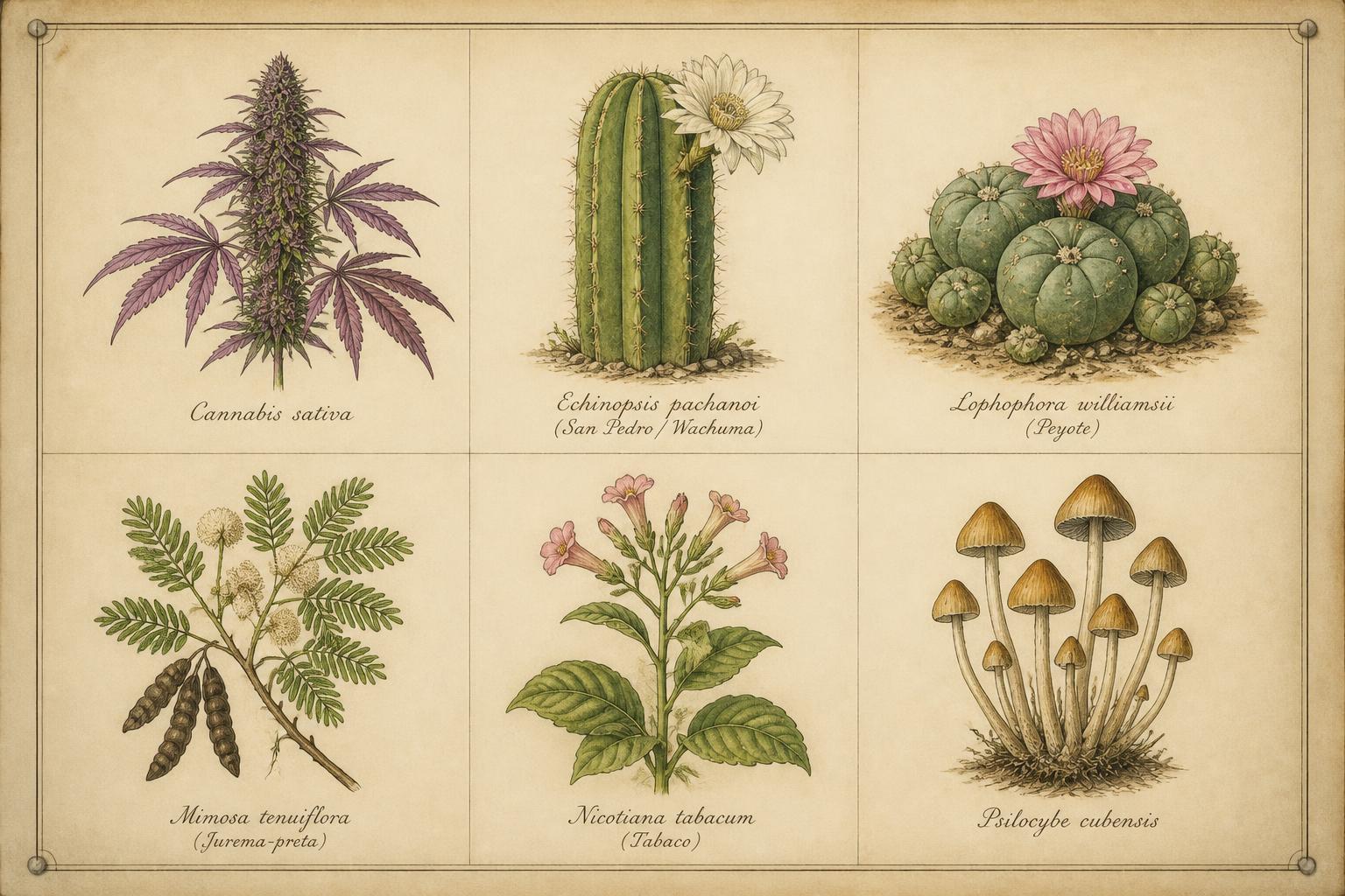 Prancha botânica das cinco plantas sagradas